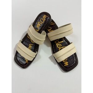 Sam Edelman Haydee 5 Leather Slide Sandals Women's 8M Cream Double Strap Croc